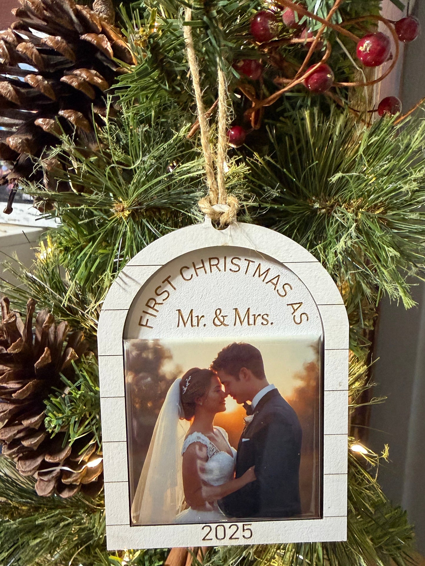 "Forever in our hearts" OR "First Christmas as Mr. & Mrs." Ornament 2.5"x2.5"