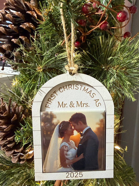 "Forever in our hearts" OR "First Christmas as Mr. & Mrs." Ornament 2.5"x2.5"