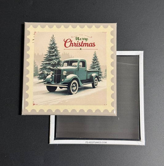 Christmas Blue Truck - 2.5" Novelty Magnet